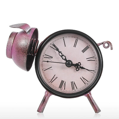 

Piggy Clock Handmade Vintage Metal Cat Figurine Mute Table Clock Practical Clock One AA Battery