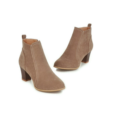 

IDIFU Womens Dressy Fuax Suede Round Toe Side Zipper Booties Stacked Block Mid Heel Short Ankle Boots Shoes