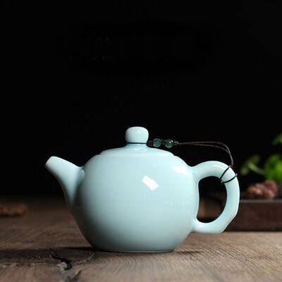 

Chinese Longquan Klin Celadon Ceramic Kung Fu Teapot With Filter 240ml 8oz Light Sky Blue