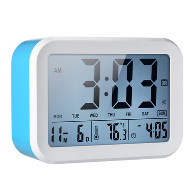 

Digital Light Sensing Control & Time Announcing Alarm Clock Calendar Thermometer Clock with 3 Alarms & Snooze Function--Blue
