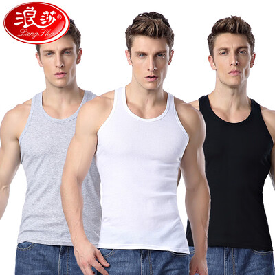 

Langsha mens vest 2 pieces of cotton youth summer tide Slim type sports bottoming shirt mens black white 180XXL