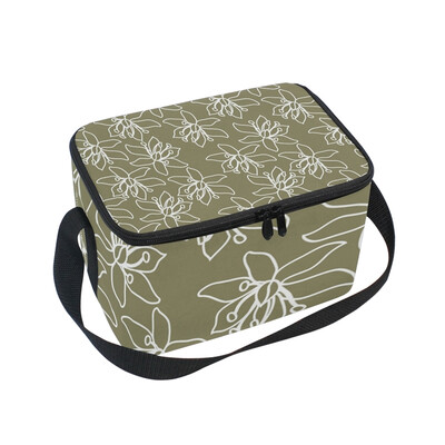 

ALAZA Insulated Lunch Box Gray Flowers Lunch Bag for Men Women Portable Tote Bag Cooler Bag