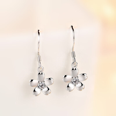 

Flower Drop Earrings For Women Cubic Zircon Fashion Wedding Jewelry Gifts White Pink CZ Crystal Hanging Eardrop WHE200