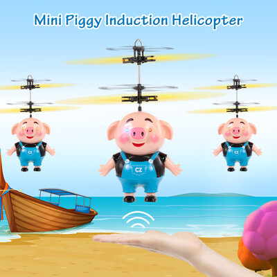 

Mini Flying Piggy Infrared Induction Drone LED Flashing Light Aircraft RC Toy with Remote Controller Great Gift for Kids Children