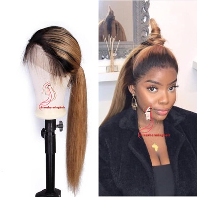 

Brazilian virgin human hair Full lace wigs Silk straight Ombre 1b27 color Lace wigs for black women