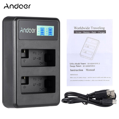 

Andoer LP-E8 Rechargeable LED Display Li-ion Battery Charger Pack 2-Slot USB Cable Kit for Canon Rebel T3i T5i T4i T2i EOS 600D 55