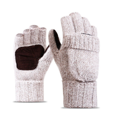 

Men Fleece Knitted Fingerless Mitten Exposed Warm Flip Half Finger Gloves Winter