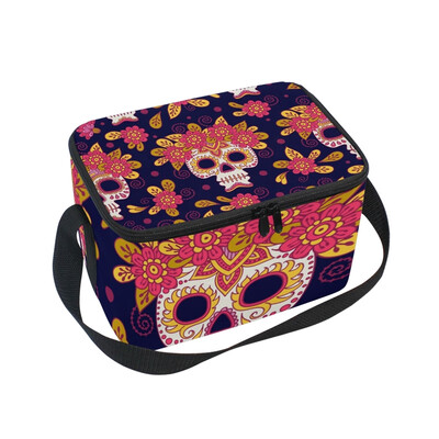 

Lunch Box Insulated Lunch Bag Large Cooler Skull And Flowers Tote Bagfor Kids Men Women