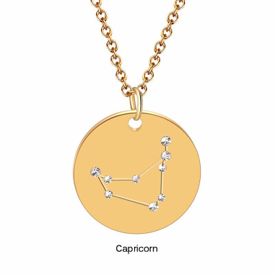 

Fashion Constellation Necklace Stainless steel zodiac round disc necklace