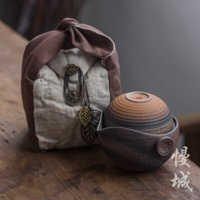 

Ceramic Travel Gongfu Tea Set Teapot & Two Teacups In Cotton Bag
