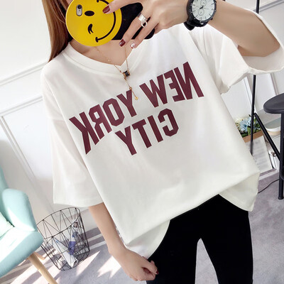 

Long Yue womens V-neck short-sleeved T-shirt female 2019 summer new loose casual shirt Korean students bottoming shirt LWTD191425 white one size