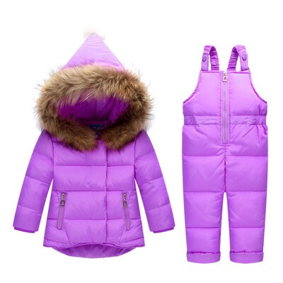 

Winter Children Clothing Sets Jumpsuit Snow Jacketsbib Pant 2pcs Set Baby Boy Girls Duck Down Coats Jacket With Fur Hood