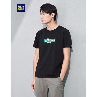 

HLA Haishu House Short Sleeve T-Shirt Male 2019 Summer New Cartoon Print Comfort Round Neck Short T Men HNTBJ2R112A Black Pattern B2 16584A46