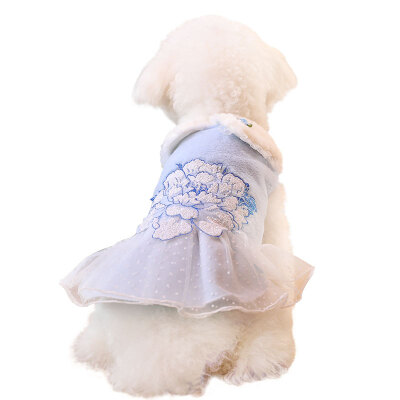 

Huayuan favor hoopet dog clothes small dog Teddy doll collar lace pet costume blue M