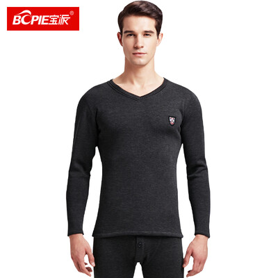 

Baopai BOPIE thermal underwear mens velvet thickening plus velvet winter Slim bottoming thick autumn clothing long pants warm set Bao blue V-neck L