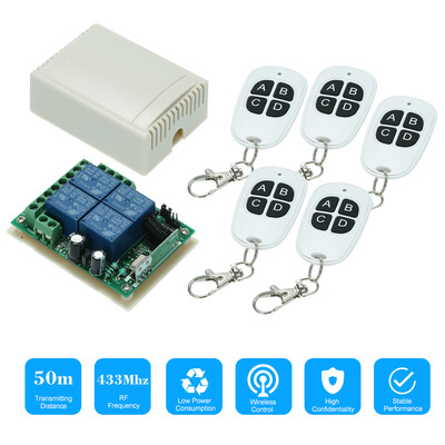

433Mhz DC 12V 4CH Universal Relay Wireless RF Remote Control Switch Receiver Module&5PCS 4 Key RF 433 Mhz Transmitter Fixed Co