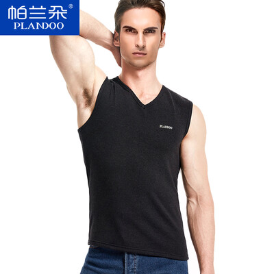 

Palando thickening plus velvet warm vest mens thermal underwear bottoming shirt V-neck wide shoulder cotton winter clothing mens vest black XXL