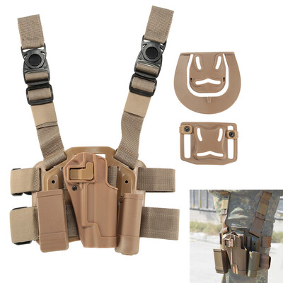 

4 in 1 Tactical Hunting Paintball Airsoft Drop Leg Thigh Rig Holster Platform w 2 Pouches for 1911