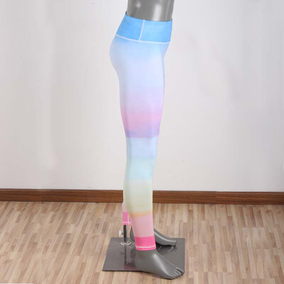 

Women Gym Leggings Colorful Gradient Rainbow Print High Waist Casual Skinny Sport Yoga Pants Blue