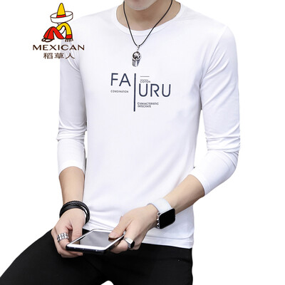 

Scarecrow MEXICAN long-sleeved T-shirt male Korean version 2019 spring new round neck personality Slim fashion print comfortable trend bottoming shirt t-shirt shirt mens white 3XL
