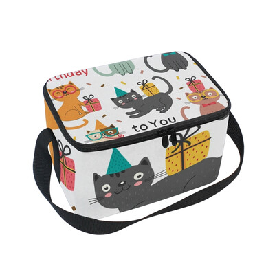 

ALAZA Happy Birthday Cats Lunch Box Insulated Lunch Bag Large Cooler Tote Bagfor Men Women