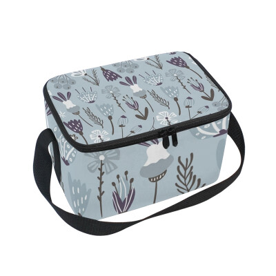 

ALAZA Insulated Lunch Box Blue Flowers Printed Lunch Bag for Men Women Portable Tote Bag Cooler Bag