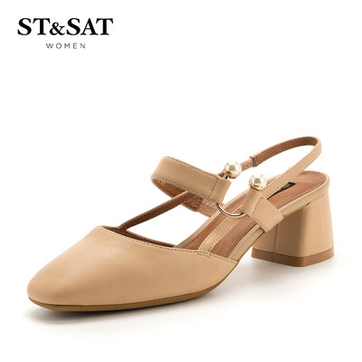 

Saturday ST&SAT sheep leather small fragrance pearl thick with fashion shallow mouth shoes SS91114109 apricot 34