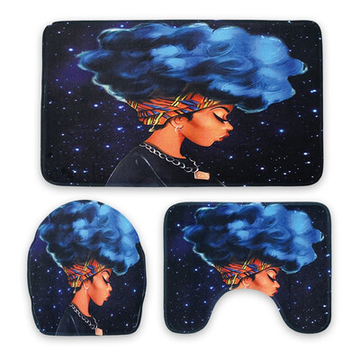 

3PCS African Woman Print Anti-slip Bath Contour Mat Toilet Lid Cover Rug