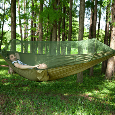 

Automatic speed open with mosquito net hammock outdoor single double nylon parachute cloth camping camping mosquito hammock dark green
