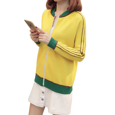 

Fall 2018 new Korean womens round neck long sleeve knitted sweater cardigan short style student jacket sweater