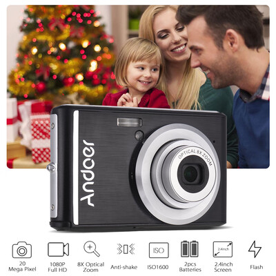 

Andoer 20MP 1080P Digital Camera FHD Video Camcorder with 2pcs Rechargeable Batteries 8X Optical Zoom Anti-shake 24inch LCD Scree