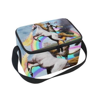 

Lunch Box Insulated Lunch Bag Large Cooler Magic Unicorn Rainbow And Cat Tote Bagfor Kids Men Women