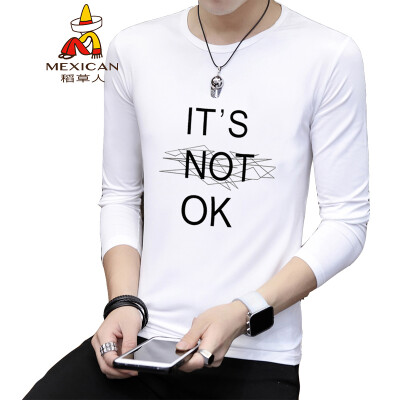 

Scarecrow MEXICAN long-sleeved T-shirt male Korean version 2019 new fashion round neck print wild autumn clothes Slim comfortable trend bottoming shirt t-shirt shirt mens white L