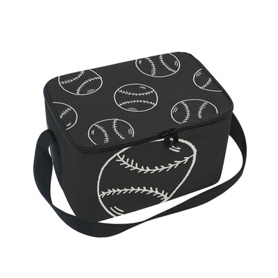 

ALAZA Lunch Box Insulated Baseball Black Pattern Lunch Bag Large Cooler Tote Bagfor Men Women