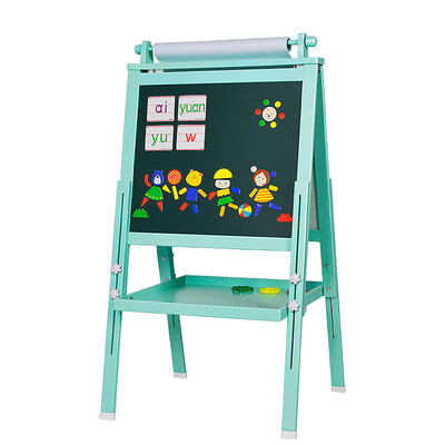 

Tangram childrens drawing board FB036 lake blue double-sided magnetic small blackboard imported solid wood writing board easel lifting baby bracket painting toy student painting tools 145CM