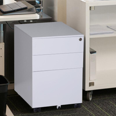 

24 Metal 3 Drawer Locking Under Desk Filing Cabinet On Wheels - White