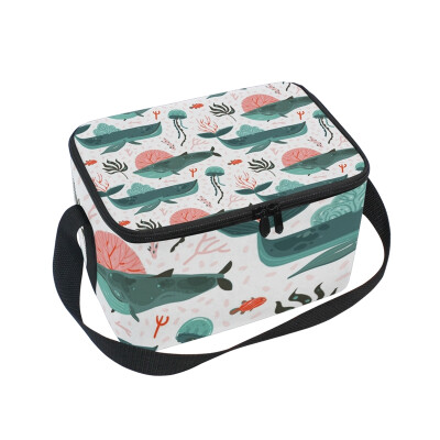 

ALAZA Lunch Box Insulated Lunch Bag Large Cooler Coral Reefs Beauty Big Whales Tote Bag