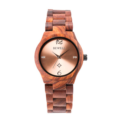 

BEWELL ZS-W153A Women Wood Watch Round Quartz Movement Vintage Casual Analog Wrist Watch