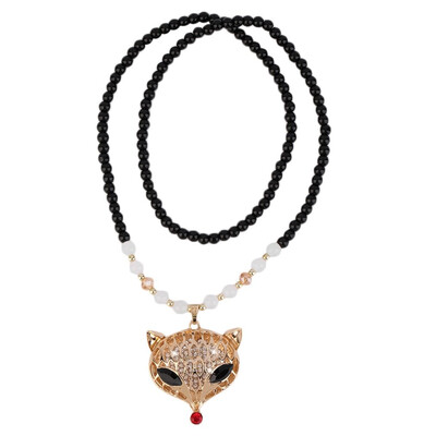 

Women All-Match Fox Head Pendant Necklace Dress Multi Beads Sweater Chain