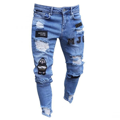 

Plus Size Mens Fashion Slim Fit Ripped Hole Jeans Casual Skinny Pants Denim Jeans for Men