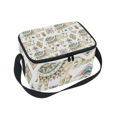 

ALAZA Insulated Lunch Box Indian Elephant Pattern Lunch Bag for Men Women Portable Tote Bag Cooler Bag