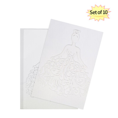 

10pcsset Wedding Invitation Cards Pearl Paper Hollow Bride Pattern Invitation Cards for Wedding Anniversary Engagement--White