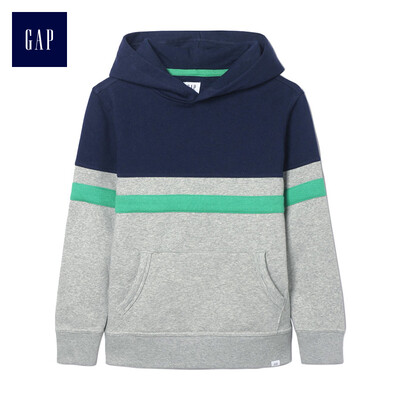 

GAP flagship store childrens clothing boy plus velvet hooded sweater in the big childrens color matching winter childrens clothing childrens hooded jacket 402575 gray 120CM