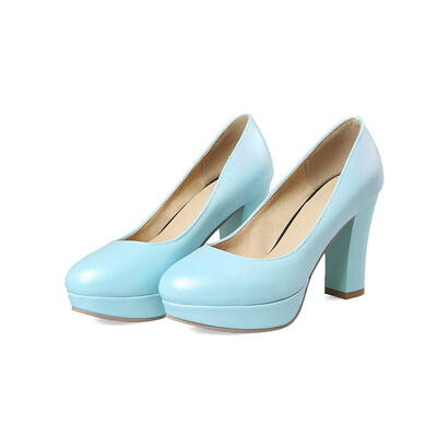 

IDIFU Womens Fashion Pointed Toe Low Cut OL Work Shoes Chunky High Heel Platform Slip on Pumps