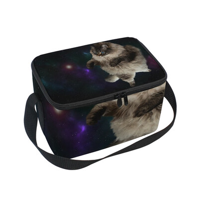 

ALAZA Lunch Box Insulated Lunch Bag Large Cooler Funny Fluffy Cat In Space Tote Bag