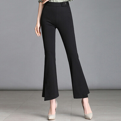 

Cypress House 2018 Autumn New Womens Fashion Simple Korean Solid Color Slim Thin Long Flare Pants Temperament Long Casual Pants S83J0017KA10L Black