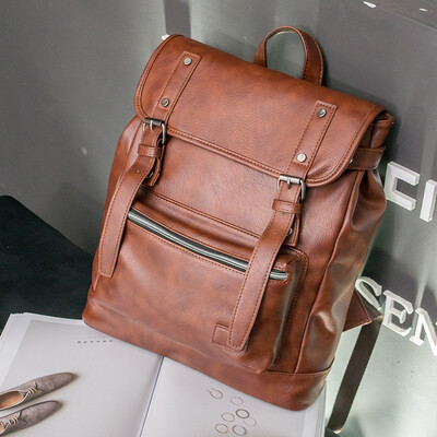 

New pattern fashion Male style Backpack Pu Leather knapsack High-capacity Retro Schoolbag