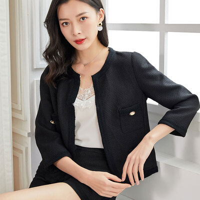 

Marc Rebecca Slim Fit Small Fragrance Short Jacket Casual Shorts Two-Piece Set 92001L Black S