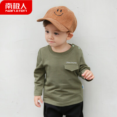 

Antarctic Nanjiren childrens sweater 2019 new boy spring&autumn jacket female baby bottoming shirt baby long-sleeved out suit solid color small print - olive 80