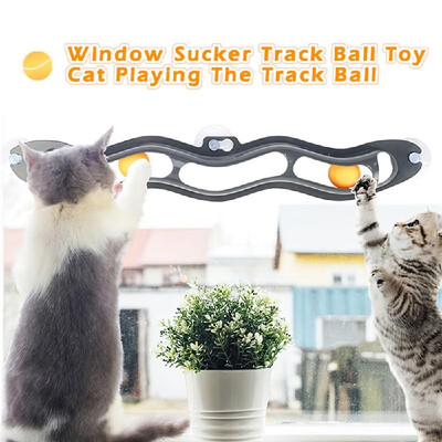 

Window Sucker Track Ball Toy Pet Cat Track Ball Interactive Kitten Window Ping Pang Track Curved Track Ball Catching Game for Cat